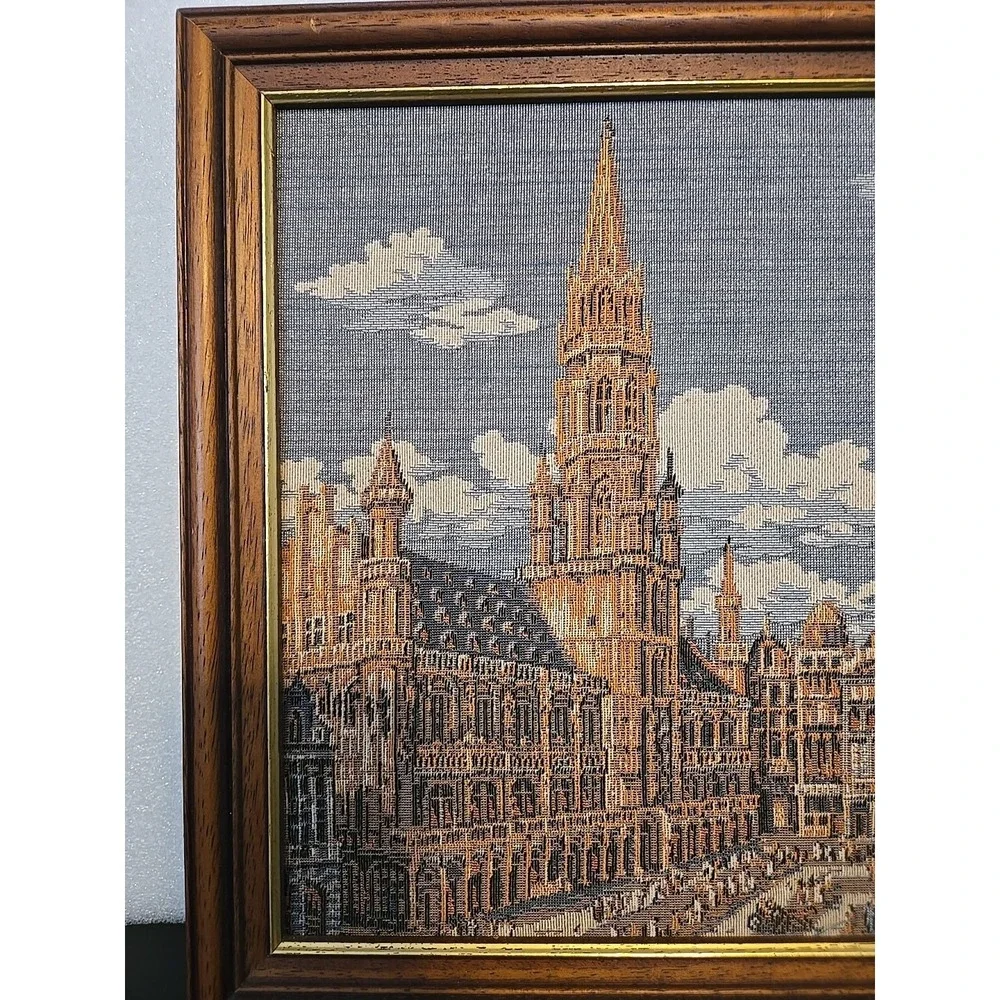 Grand Place in Brussels Framed Belgian Tapestry 20.5